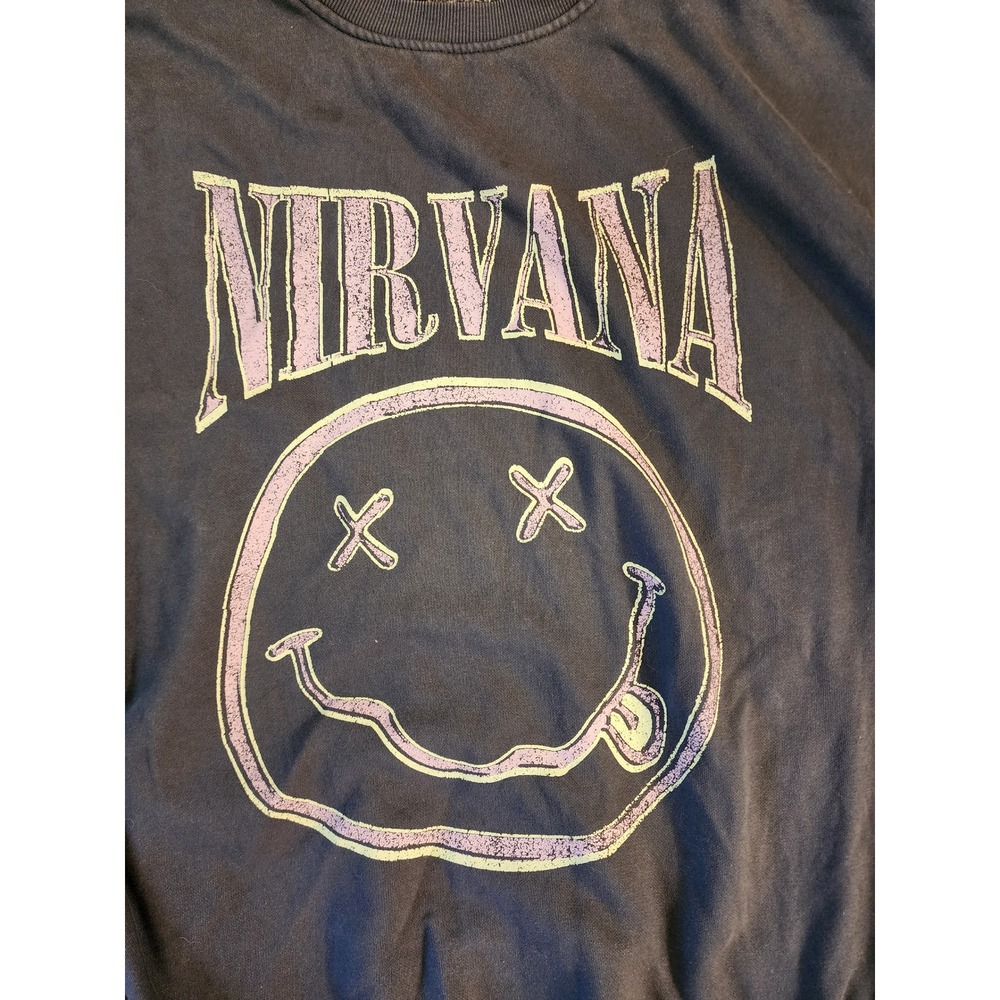 Nirvana Smiley Face Crewneck Sweatshirt Navy Blue Unisex S Officially‎ Licensed